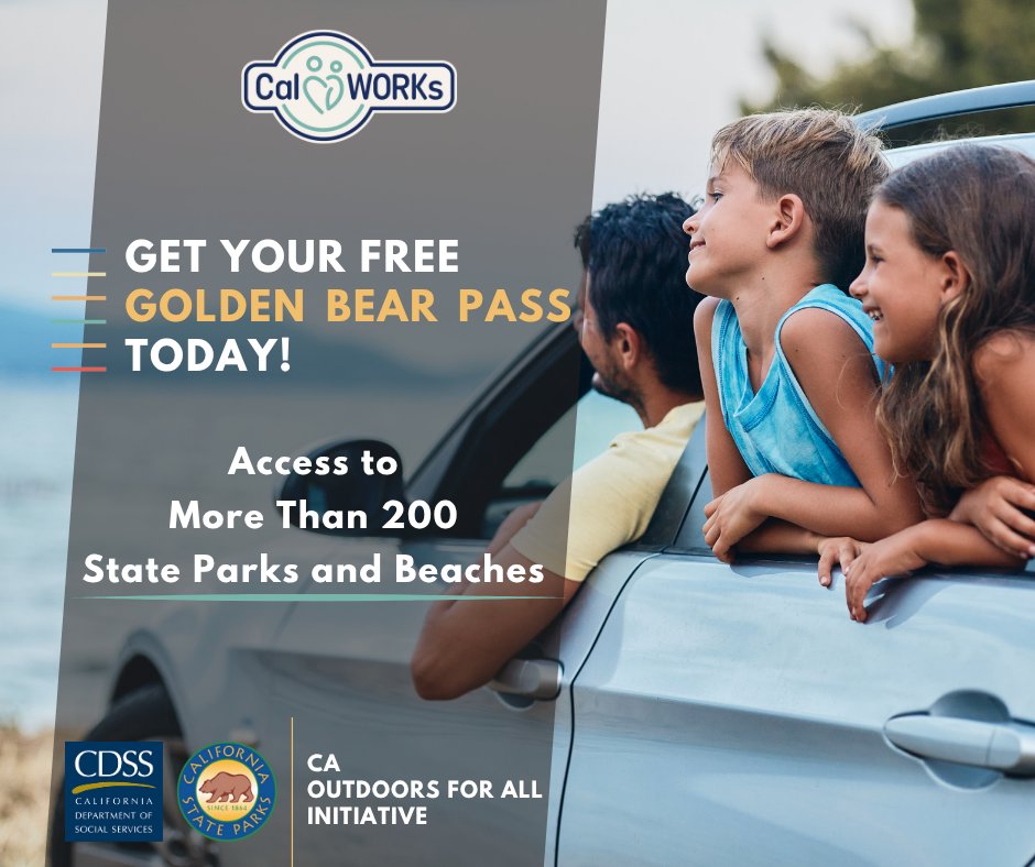 CaliforniaDSS's tweet image. California’s state parks offer a fun and healthy way to connect with family, friends, and the outdoors. CalWORKs and Tribal Temporary Assistance for Needy Families recipients enjoy free admission to CA state parks &amp;amp; beaches with a Golden Bear Pass! cdss.ca.gov/goldenbearpass