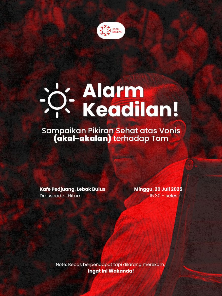 UbahBareng's tweet image. Lihat putusan minim akuntabilitas & keadilan bikin kamu resah? Marah? Bingung?
Bawa aspirasi & solusi ke Kafe Pedjuang, Lebak Bulus, besok 15.30 s.d. selesai!
Saatnya nyalakan alarm keadilan!Mari mulai kembali membahas masalah keadilan di bangsa ini!