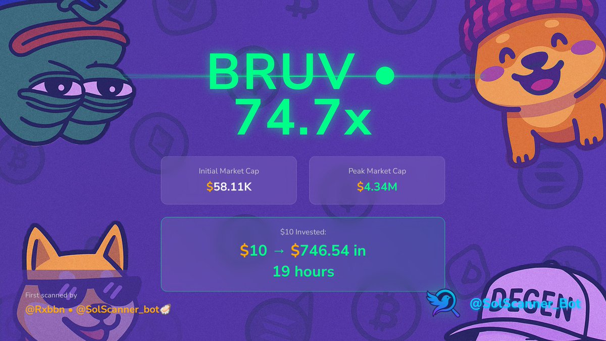 Caught $BRUV pretty damn early with <a href="/SolScanner_Bot/">SolScanner</a> . Don't sleep on it chads $SOL $BRUV