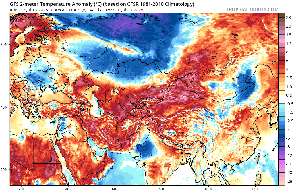 extremetemps's tweet image. EXTRAORDINARY HEAT IN CENTRAL ASIA
Hundreds of records smashed in KAZAKHSTAN Highlands:40C 800m at 47/49 lat.
SOME RECORDS
43.2 Zhalanashkol
42.6 Usharal
41.5 Aksuat
41.0 Iliysky,Aktogai and Bakty
40.5 Aqzhar
40.0 Narymskoe
Tomorrow up to 49C in CHINA and 46C in Kazakhstan!