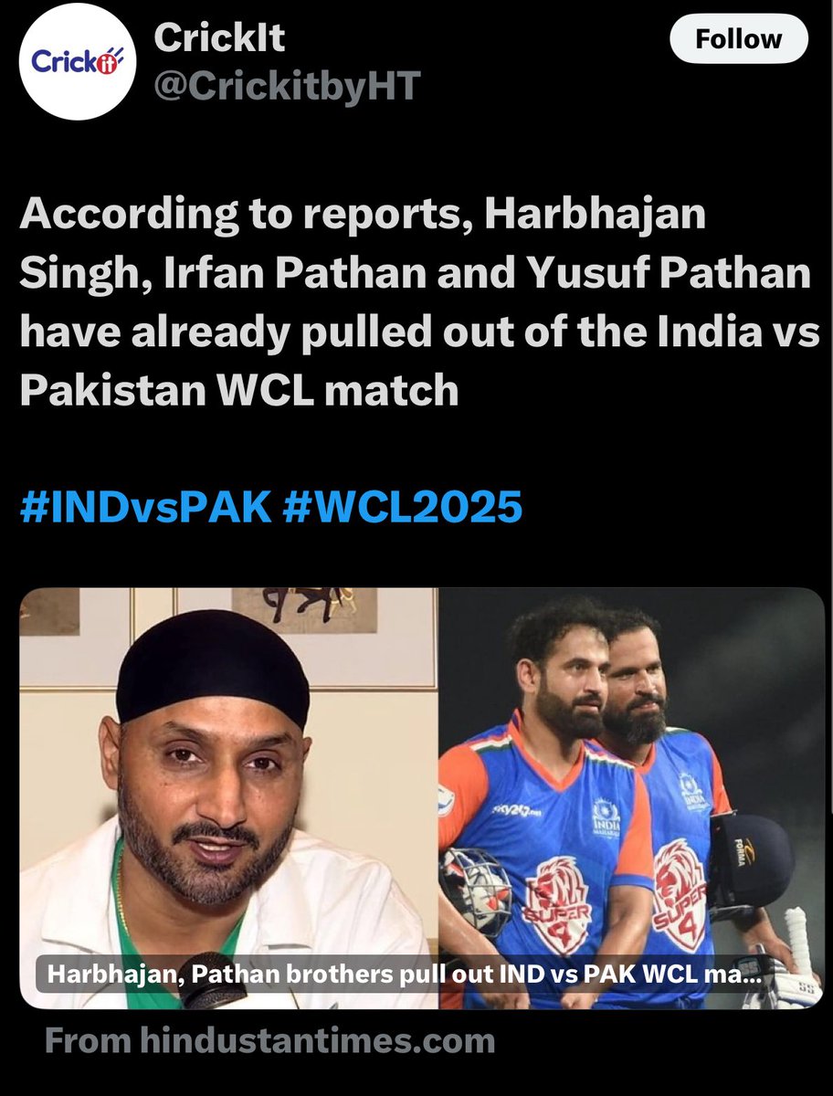 The cricket match between India and Pakistan has yet to be called off, shame on the organisers. But glad that with the continuous pressure &amp; people’s outrage at least the Indian players are pulling out of the match.