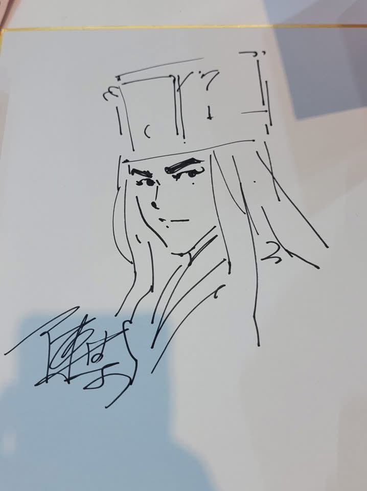 RoT_eng's tweet image. 🎉 || The Facebook account has shared pictures of Chan Mou and some of his illustrations at the signing event - and he’s even wearing one of the new Eight Geniuses shirts that debuted at the Book Fair!