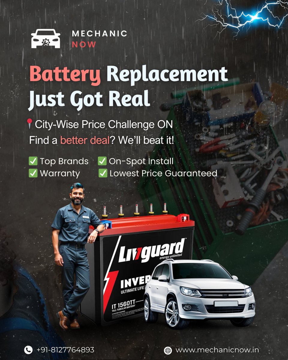mechanic_now's tweet image. Car won’t start? Don’t panic!

Get on-spot battery replacement at lowest guaranteed prices with Mechanic Now!
✅ Top Brands
✅ Warranty
✅ City-wide price challenge!
 
#OnSpotService #CarBatteryExperts #MechanicNow
