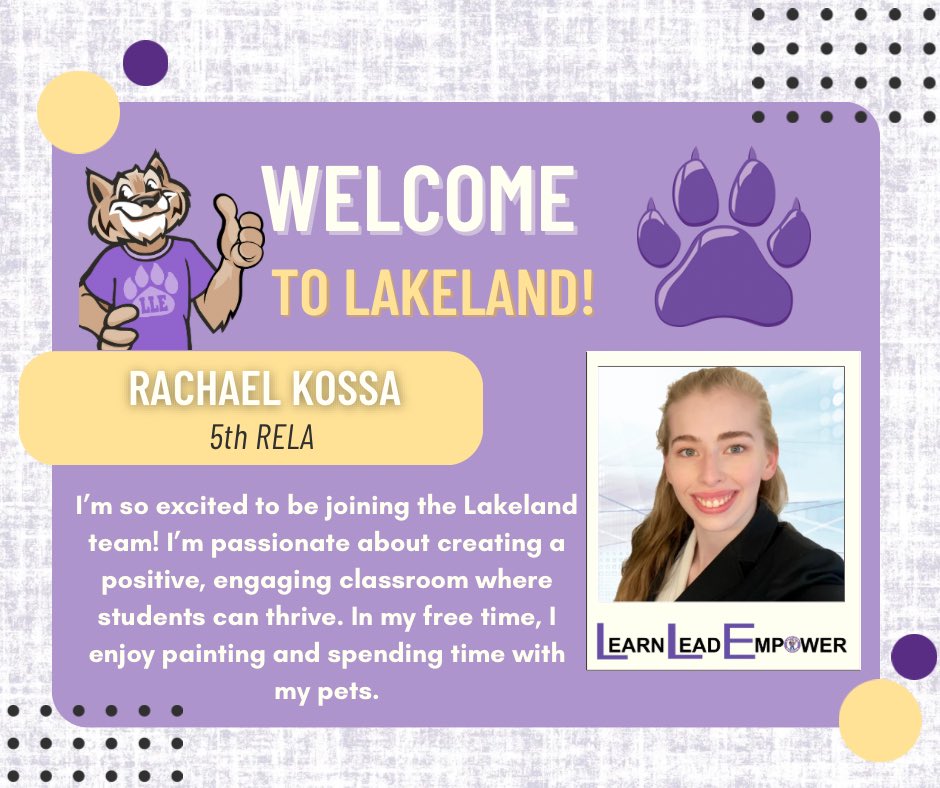 Lakeland Elementary (@humbleisd_lle) on Twitter photo Welcome to the Wildcat family, Ms. Kossa! 🐾💜 We’re so excited to have your passion and positivity on our 5th grade team. #WildcatProud <a href="/HumbleISD_LLE/">Lakeland Elementary</a> <a href="/ArmyAg86/">Patrick Andrus</a> Welcome to the Wildcat family, Ms. Kossa! 🐾💜 We’re so excited to have your passion and positivity on our 5th grade team. #WildcatProud <a href="/HumbleISD_LLE/">Lakeland Elementary</a> <a href="/ArmyAg86/">Patrick Andrus</a>