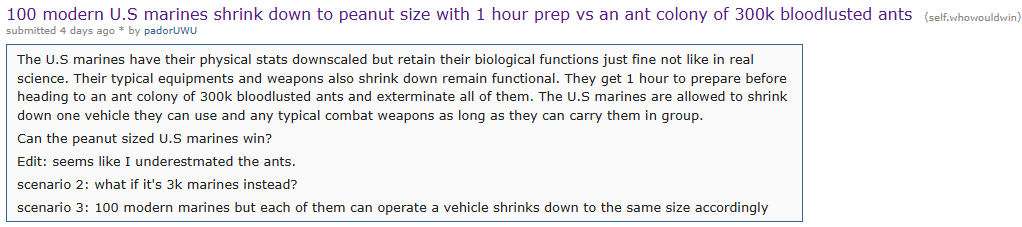 ForTullos's tweet image. r/whowouldwin has some great setups for a military sci-fi novel