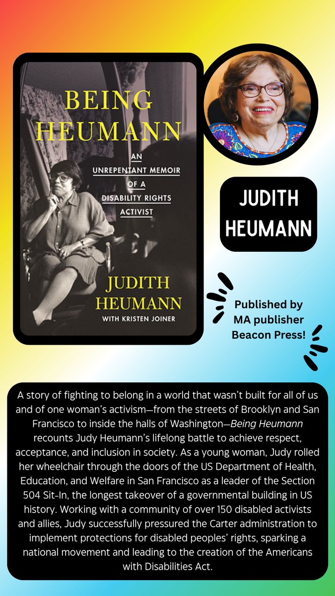 MassBook's tweet image. Commemorate Disability Pride month by reading a book on disability rights! Here is a list of just a few books by a Massachusetts author or published by a Massachusetts publisher for you to add to your TBR. Happy reading!