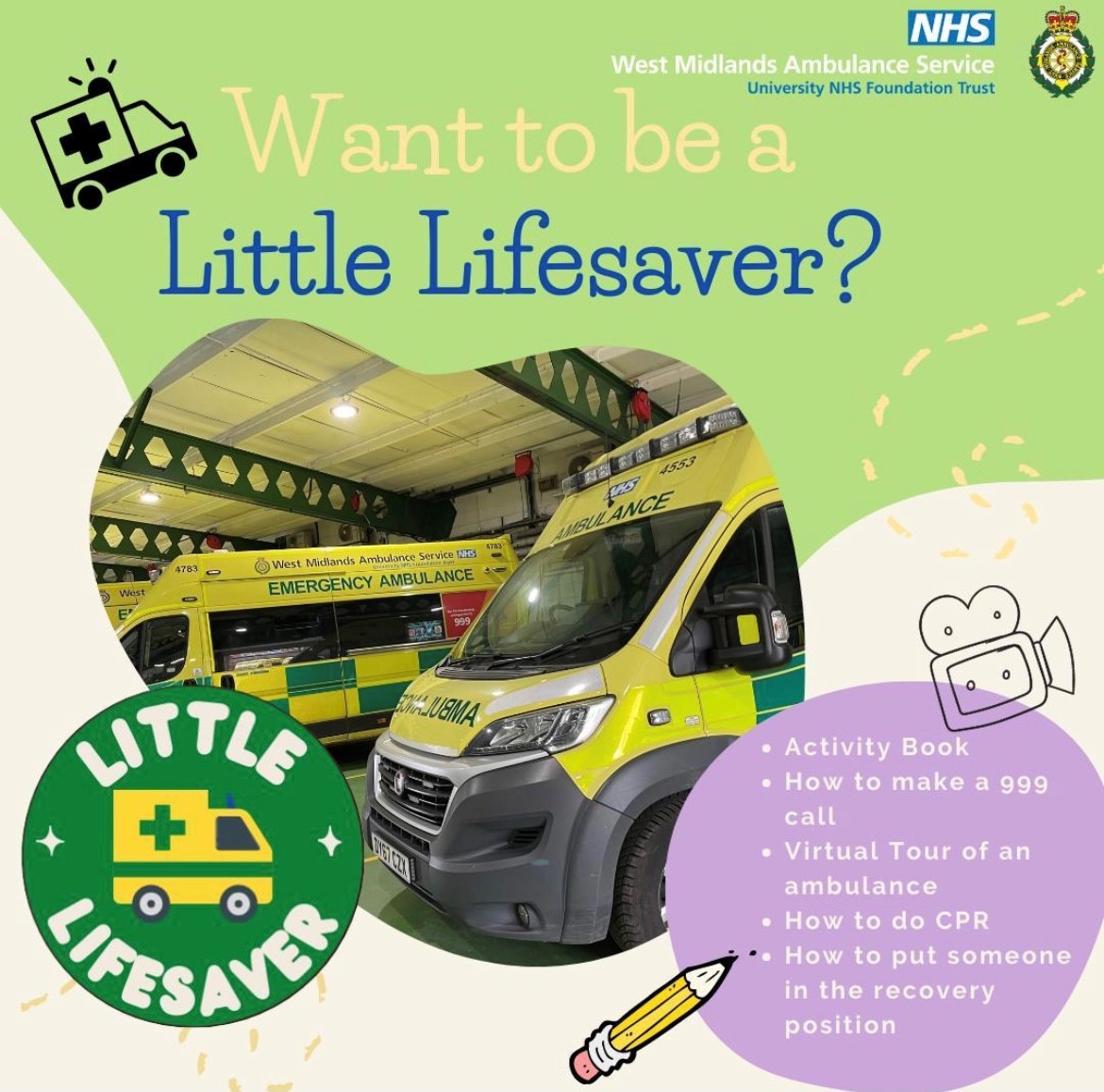 OFFICIALWMAS's tweet image. Schools out! 🙌 Now what? 🥲
Trying to fill the little ones time for six whole weeks in no mean feat!
If you want to pass some time, have fun and teach life skills, why not make your kids #LittleLifesavers?
Head to ➡️wmas.nhs.uk/get-involved/b… and download your free work book!