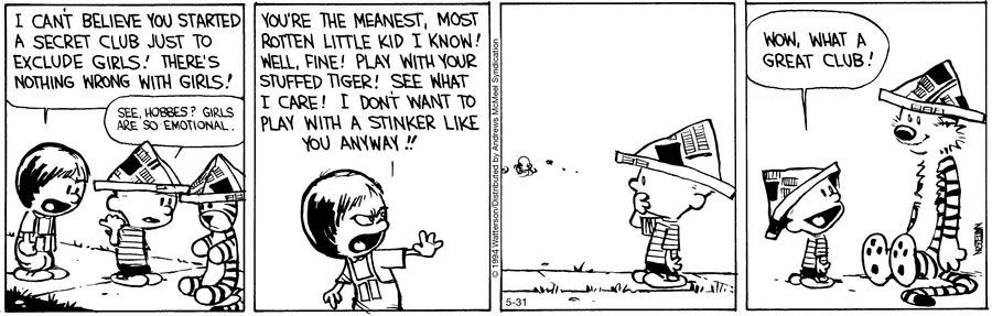 Calvinn_Hobbes's tweet image. Susie’s out, Calvin’s smug, and Hobbes is just happy to be in a club.
Membership comes with emotional outbursts and paper hats.
#CalvinandHobbes #ExclusiveClub