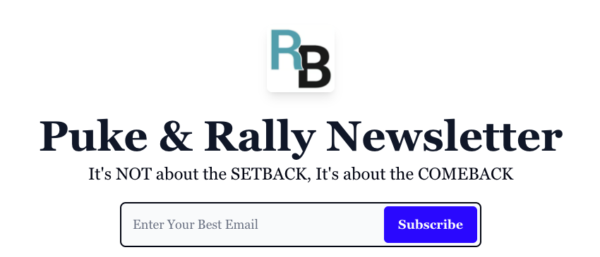 Receive your weekly dose of mental toughness. Every Friday, you'll be inspired by people who experienced a setback, and how they were able to COMEBACK! 

Subscribe to our Puke &amp; Rally Newsletter:
bit.ly/3M3q3Uz