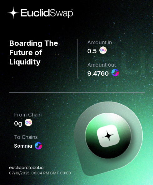 YantraMask's tweet image. 🚀 Just made a unified swap 0.5 0G to 9.476001479547576598 STT on 0g!   #DeFi #Crypto #Euclid #UnifiedLiquidity @EuclidProtocol
#SomniaNetwork #0g_galileo_testnet_a0gi