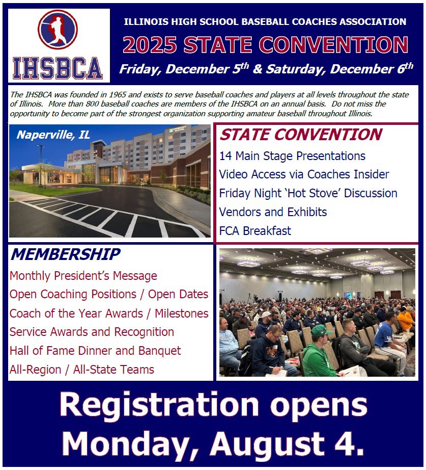 IHSBCA1's tweet image. 🔥 2025 IHSBCA State Convention
🚨 Reminder: New Dates & New Location
🎟️ Registration Opens August 4
⭐️ Amazing Speaker Lineup
✅ Youth Coaches
✅ High School Coaches
✅ Travel Coaches
🤝 GROW THE GAME TOGETHER
🎯 1000 Coaches in Attendance
🙏 Retweet / Tag a Friend