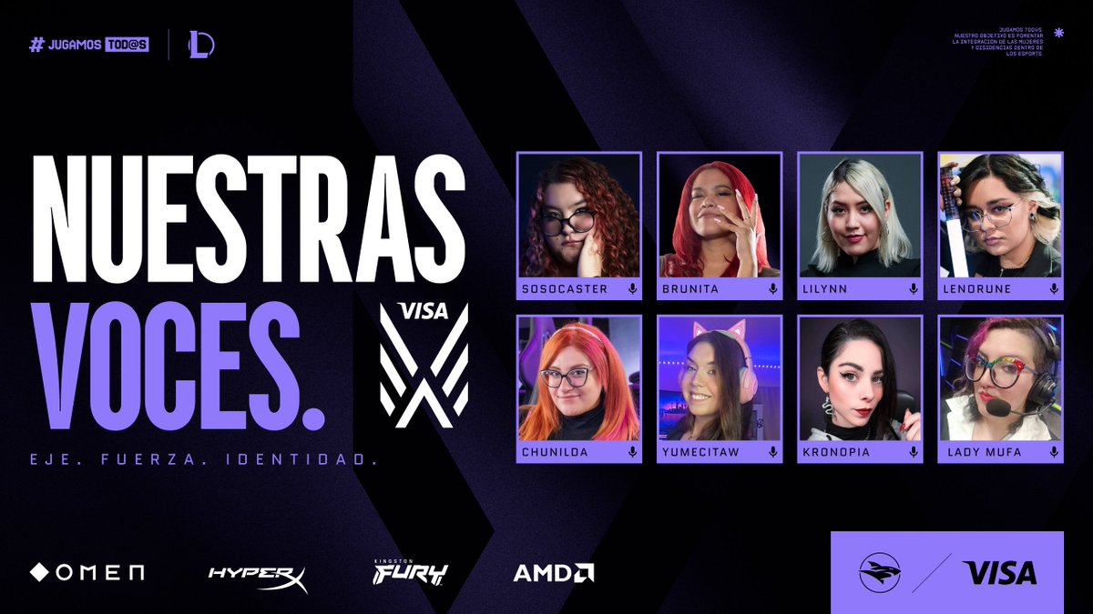 LigaValkyria's tweet photo. LAS VOCES DE VALKYRIA 🎙️  

Ellas serán las encargadas de darles EJE a nuestras emociones, FUERZA a nuestras jugadoras e IDENTIDAD a la competencia.  
Porque la historia no sólo se juega. También se cuenta.💜  

🌎

 AS VOZES DA VALKYRIA 🎙️  

Serão elas as responsáveis por dar EIXO às nossas emo��ões, FORÇA às nossas jogadoras e IDENTIDADE à competição.  
Porque a história não é só jogada. Ela também é contada. 💜  

#VisaValkyria #VisaGaming @visamx @teamisurus