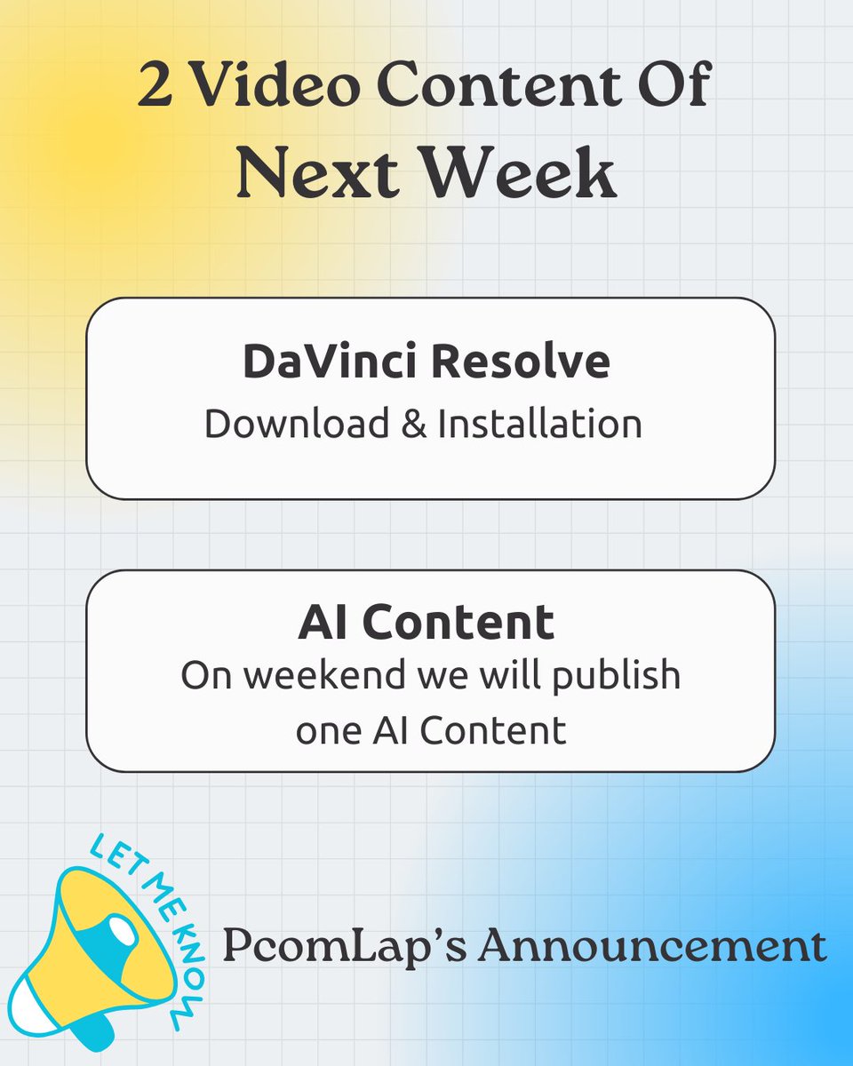 PComLap's tweet image. 🚨 New Week = New Content!
🎥 2 Shorts + 2 Full Videos from PcomLap
• Surprise Short 👀
• DaVinci Resolve Extensions
• Install Guide
• Weekend AI Drop 💡
Subscribe now &amp;amp; stay ahead in tech! 🔔
#DaVinciResolve #AIContent #PcomLap #YouTubeTech