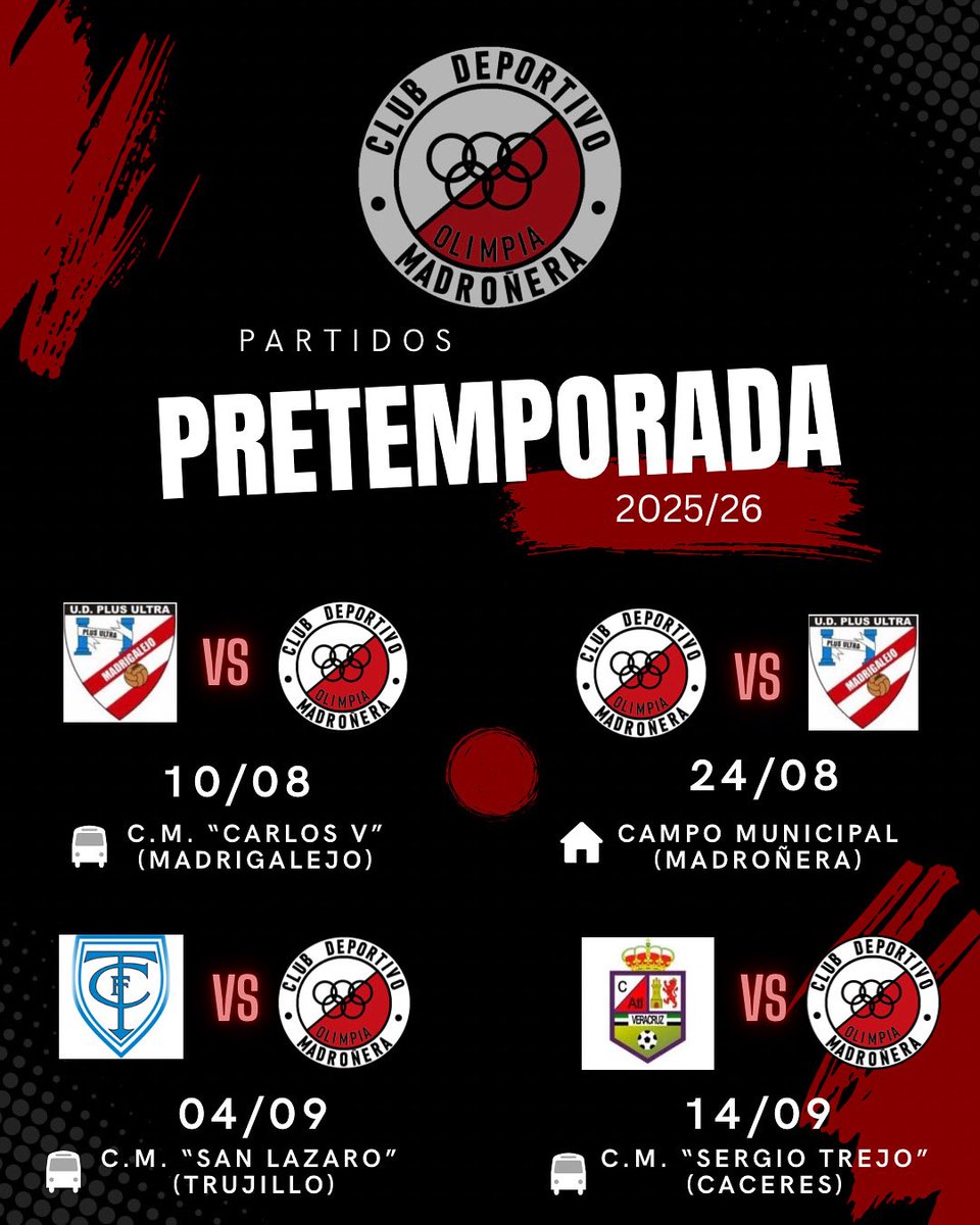 🔴🔴 PRETEMPORADA 🔴🔴

Presentamos el calendario con los partidos de la pretemporada 2025/26.

No podéis faltar! Esto empieza… 🔜💪⚽️

#aupaolimpia