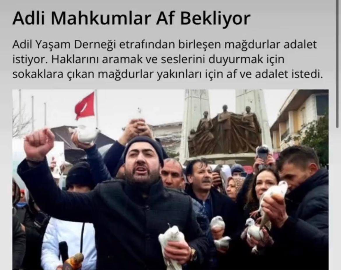 Adil yargılanmamış,
ADİL YARGİLANMADİK
Orantısız Cezalar Almış 
Yüzbinlerce Mahkumun Özgürlüğü İçin
Toplumsal Barış Adina Af istiyoruz
Milyonlar AFBekliyor
<a href="/RTErdogan/">Recep Tayyip Erdoğan</a> <a href="/yilmaztunc/">Yılmaz TUNÇ</a> <a href="/Mhalukcavusoglu/">M.Haluk Çavuşoğlu</a>