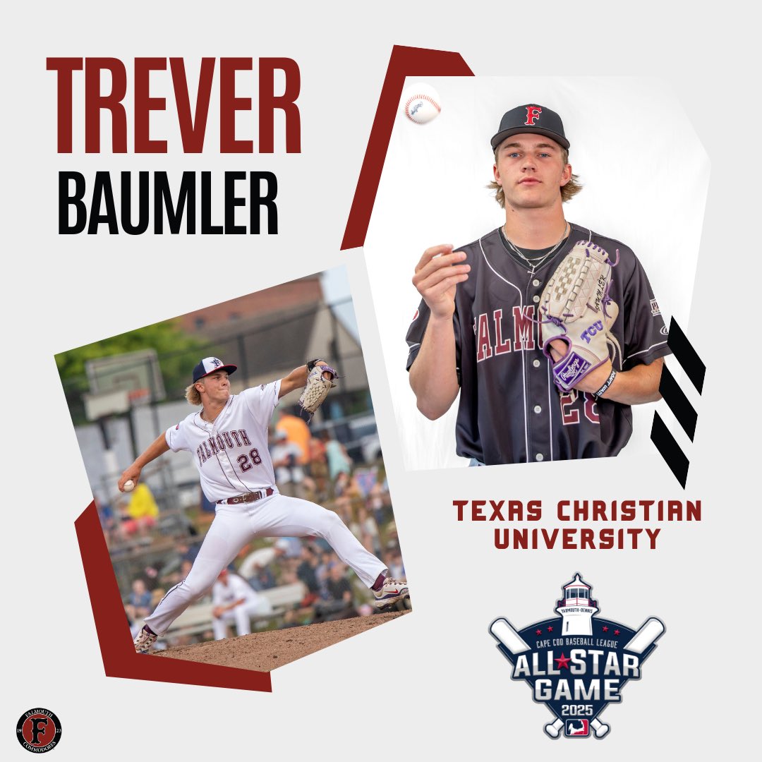 Falmouth Commodores (@falcommodores) on Twitter photo Wishing Trever Baumler the best of luck in the 2025 Cape League All-Star Game!
<a href="/trever_baumler/">Trever Baumler</a> <a href="/TCU_Baseball/">TCU Baseball</a> Wishing Trever Baumler the best of luck in the 2025 Cape League All-Star Game!
<a href="/trever_baumler/">Trever Baumler</a> <a href="/TCU_Baseball/">TCU Baseball</a>