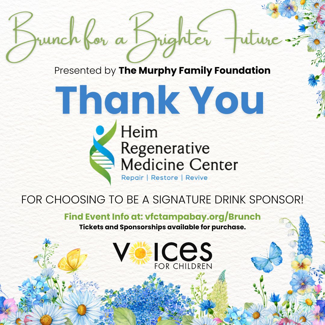 THANK YOU Heim Regenerative Medicine Center for choosing to support our Brunch for a Brighter Future! For info on sponsorships &amp; event tickets: vfctampabay.org/brunch. #BrunchForACause #GiveBackTampa #TampaBayEvents