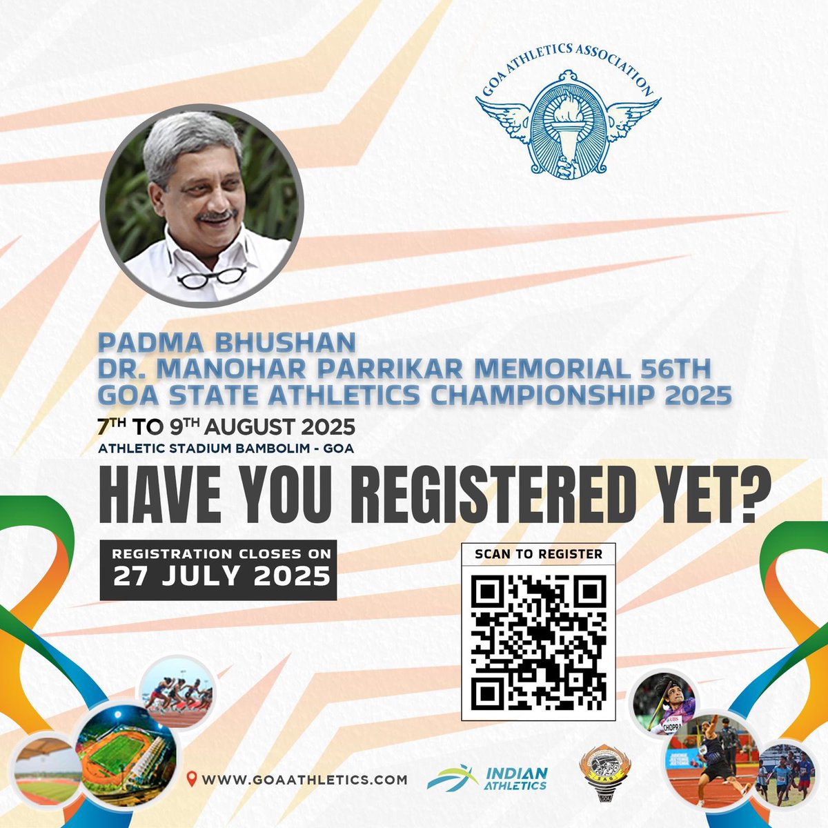 Parrikar4Modi's tweet image. Goa Athletics Association calls all the athletes from Goa to Participate in the annual State Championship to be held from 7th August to 9th August 2025 at Athletic Stadium Bambolim.

#athletic #Goa @afiindia @Media_SAI @NSawaikar @manoharparrikar