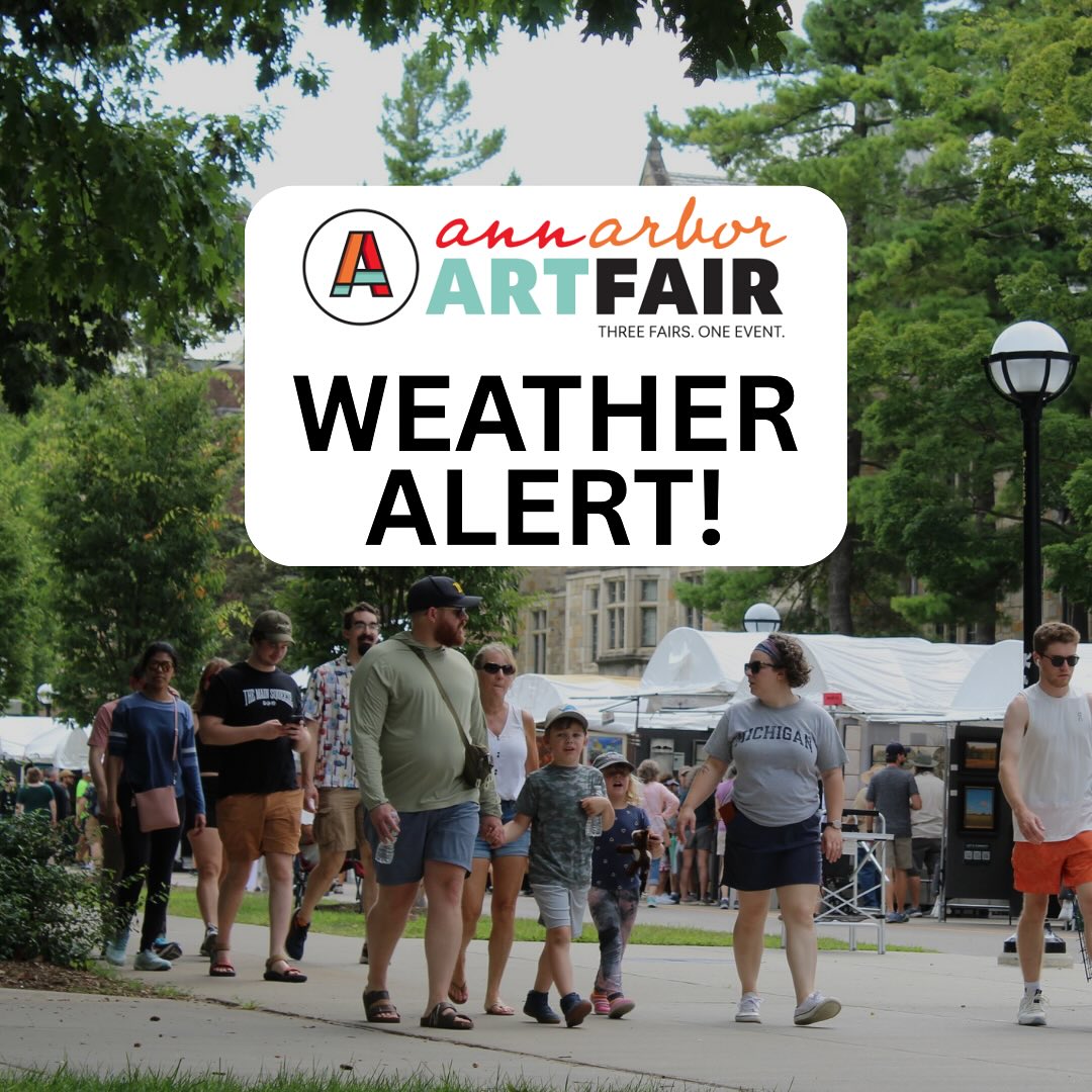 If planning to attend Art Fair today, be aware of forecasted severe weather &amp; possibility of early cancelation. Sign up for Art Fair urgent alert notifications to stay informed. Simply text A2ARTFAIR (in all caps, no spaces) to 888777
