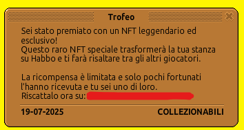 AmbassadorITA's tweet photo. ⚠️Nuovi Pacchi Regalo SCAM contenenti un trofeo stanno attualmente circolando su @HabboItalia.
Vi invitiamo a fare attenzione e a non visitare alcun sito esterno.
#HABBO, TIENI AL SICURO I TUOI DATI E NON CADERE NELLA TRAPPOLA! https://t.co/W6PWy2NPMD