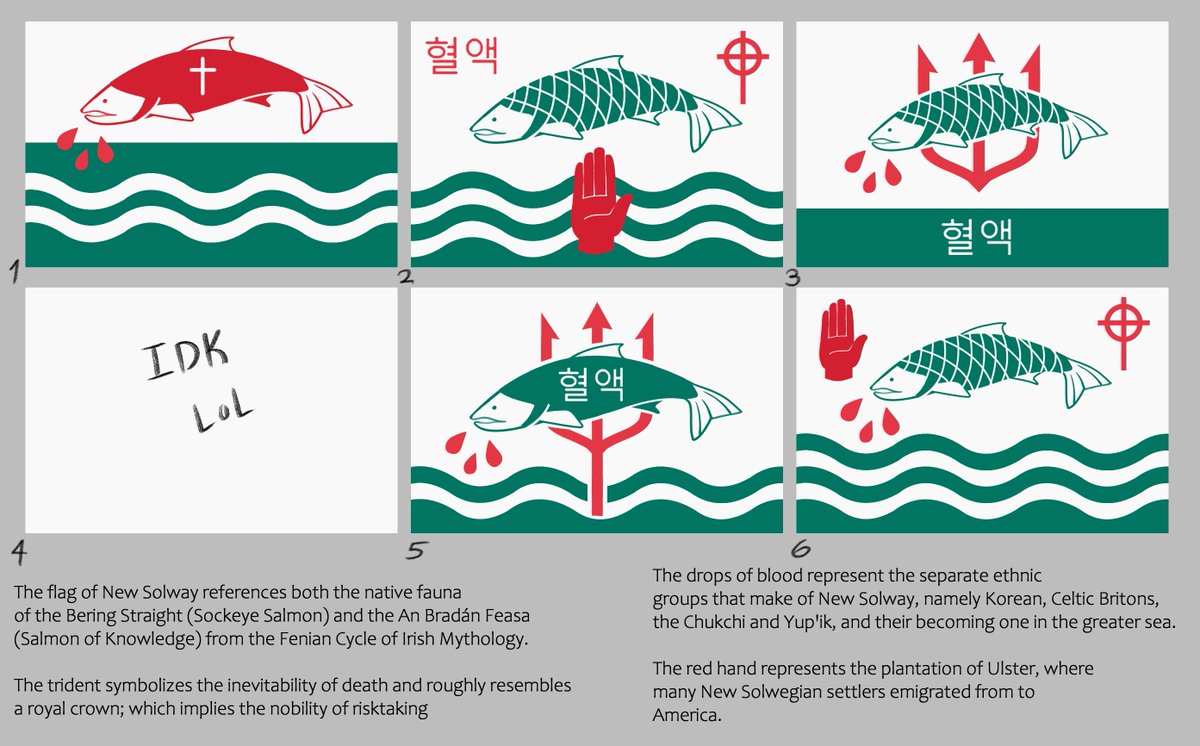 Some early flag concepts for New Solway, the colors are pretty much final but I wanted to see what others thought before making a final design. 😩