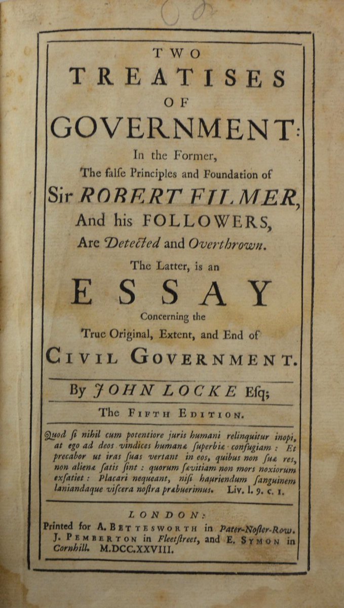 alanigolanski's tweet image. Locke published Two Treatises (1690) to lend ideological justification to the "Glorious Revolution" overthrowing King James II, restricting royal power and enhanced Parliament’s authority.