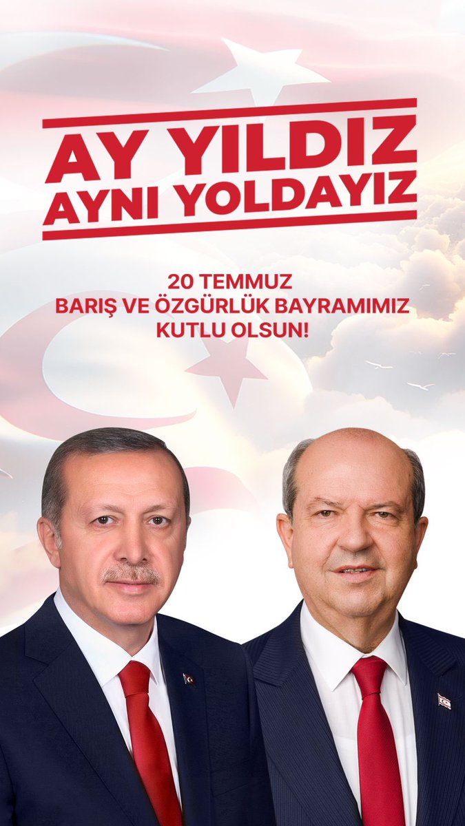 20 Temmuz Barış ve Özgürlük Bayramımızı kutlar, Kıbrıs Barış Harekatının 51. yıldönümünde tüm şehitlerimizi rahmet ve minnetle anıyor, gazilerimize şükranlarımı sunuyorum.