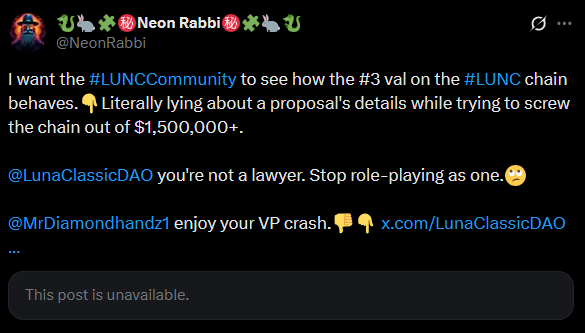 Oh what's this <a href="/LunaClassicDAO/">⚡️CLASSIC DAO⚡️</a>? We're deleting posts now, eh? Oohh, no bueno!😂👇

What's Daddy <a href="/MrDiamondhandz1/">Mr. Diamondhandz1💎</a> gonna think when he sees how poorly you've handled all this? Hmmm?🙃

Jeez I hope the #LUNCCOmmunity doesn't see this! What would they think about you fudding #LUNC?😂