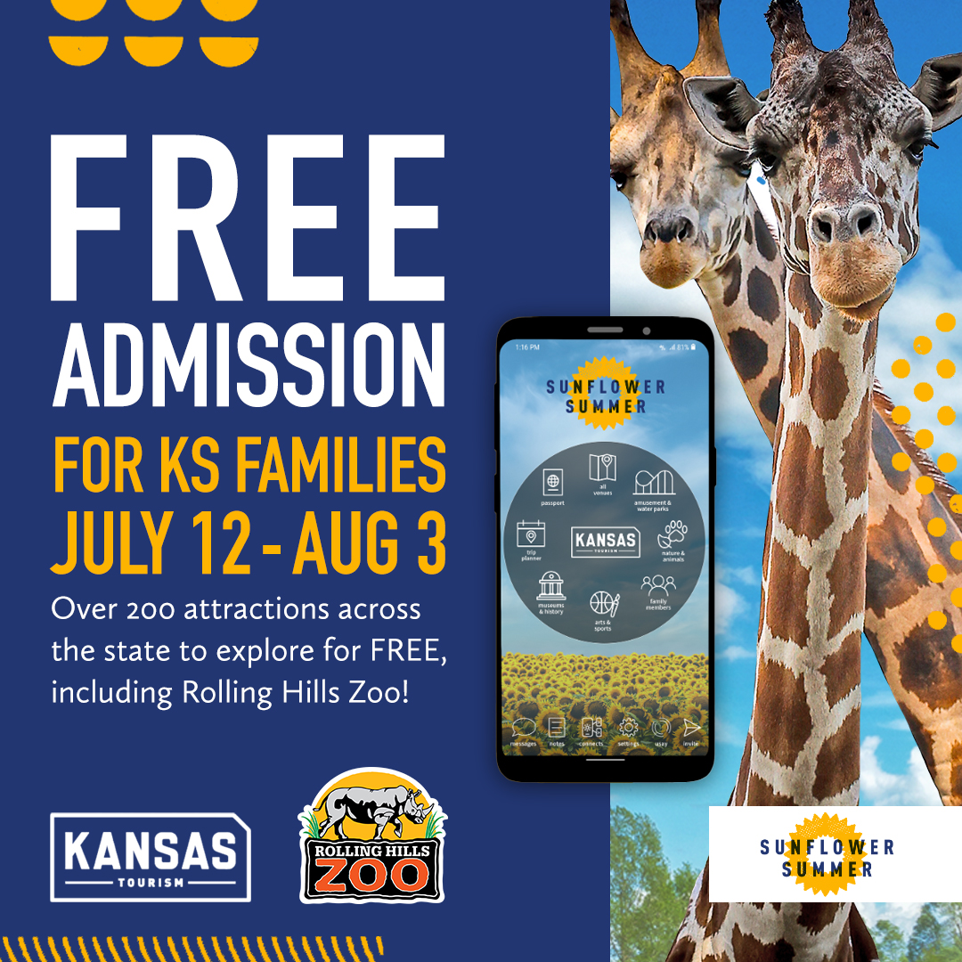 RHZoo's tweet image. Adventure awaits! Sunflower Summer is happening now! Kansas families: download the Sunflower Summer app today, and start planning your FREE visits to over 200 Kansas attractions today!
Visit SunflowerSummer.org for details.
#RollingHillsZoo #ToTheStarsKS #SunflowerSummer