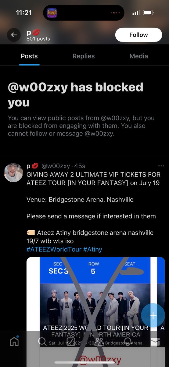 HaleySCatherine's tweet photo. @875tickets SCAMMER ALERT!!! They got me yesterday with Jin tix and And they’re trying to do the same for Ateez tix now!!! #ateez #bts #btstickets #ATEEZTour @w00zxy https://t.co/L5nGCs0vfk