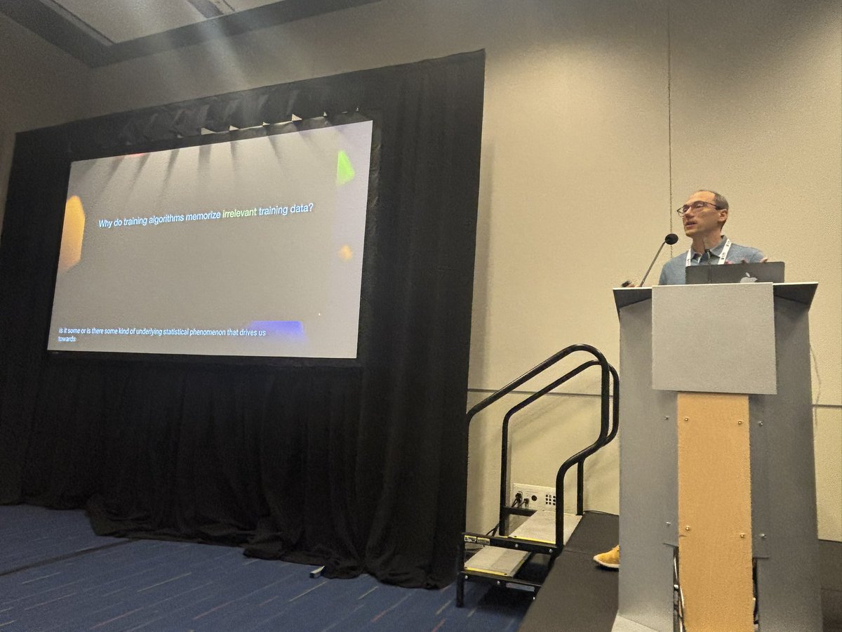fraboeni's tweet image. 🧠📚Join us for Vitaly Feldman‘s explanation on the relevant question of: „Why do training algorithms memorize *irrelevant* training data?“
#memorization #workshop #MemFM #ICML2025
