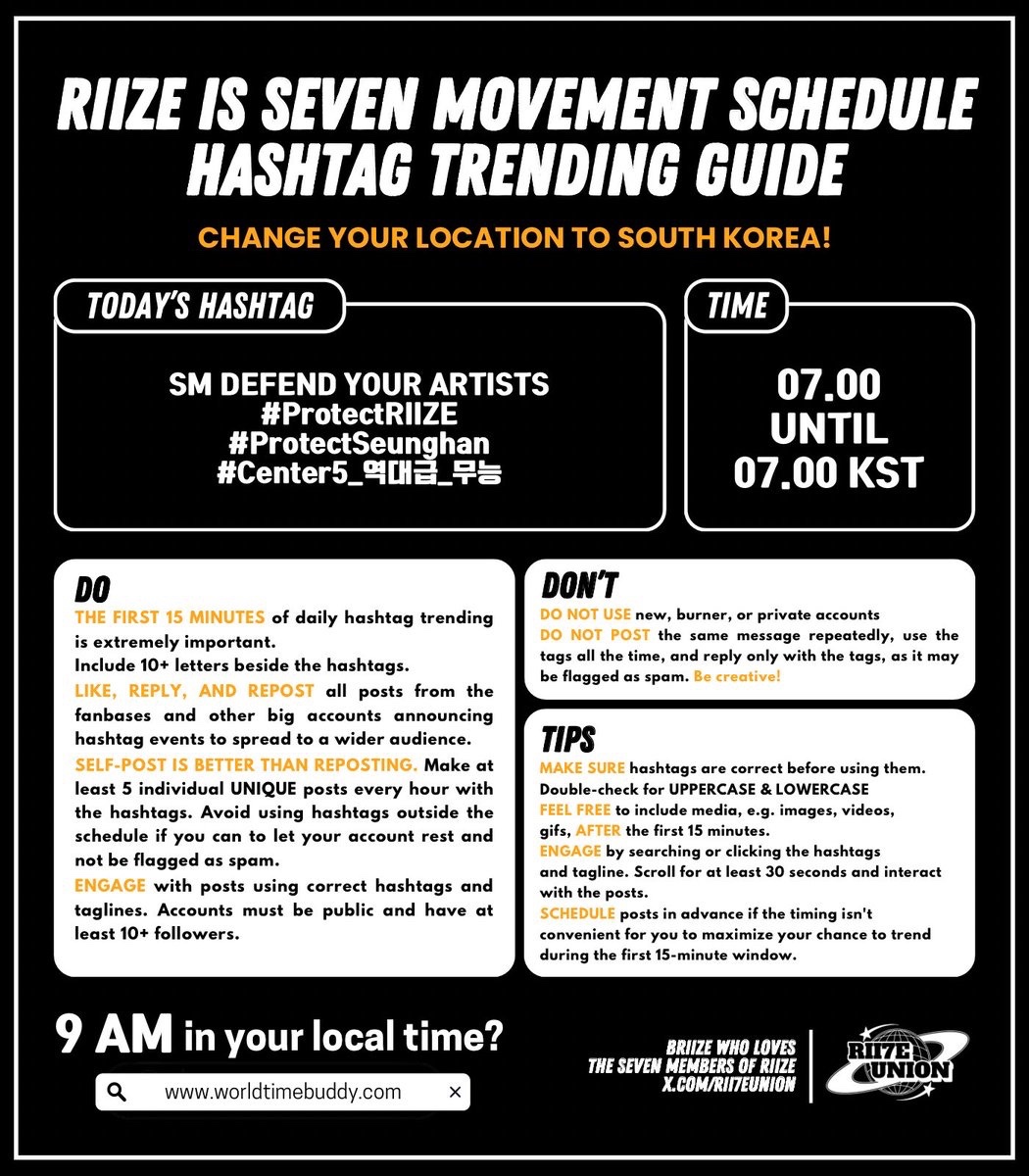 RII7EUNION's tweet photo. RIIZE IS SEVEN MOVEMENT SCHEDULE
Day 251 - July 20th

The threats never stopped. The silence never broke.

Seunghan is still a target of hate, false narratives, and privacy violations. RIIZE is still navigating a hostile environment — one that a company with real responsibility should never allow.

Ignoring this situation doesn’t make it disappear. It lets it grow.

There’s nothing normal about an artist being exposed to this kind of harm. And there’s nothing acceptable about pretending everything is fine while fans do the work of defending and protecting.

📌 TEMPLATES
WAVE 1:
☆ Mass report on Kwangya 119: Defamation Against RIIZE: https://t.co/uyFTIk1zYY
☆ Mass quote: Real Protection & Proper Management for RIIZE: https://t.co/lcNKmuq39z

WAVE 2
☆ Mass report on Kwangya 119: Ongoing Harassment Targeting Seunghan: https://t.co/gi7V7snbSk
☆ Mass quote: Seunghan Legal Action Announcement: https://t.co/AAsgGIaCB4

📌 TODAY’S HASHTAGS
SM DEFEND YOUR ARTISTS
#ProtectRIIZE
#ProtectSeunghan
#Center5_역대급_무능