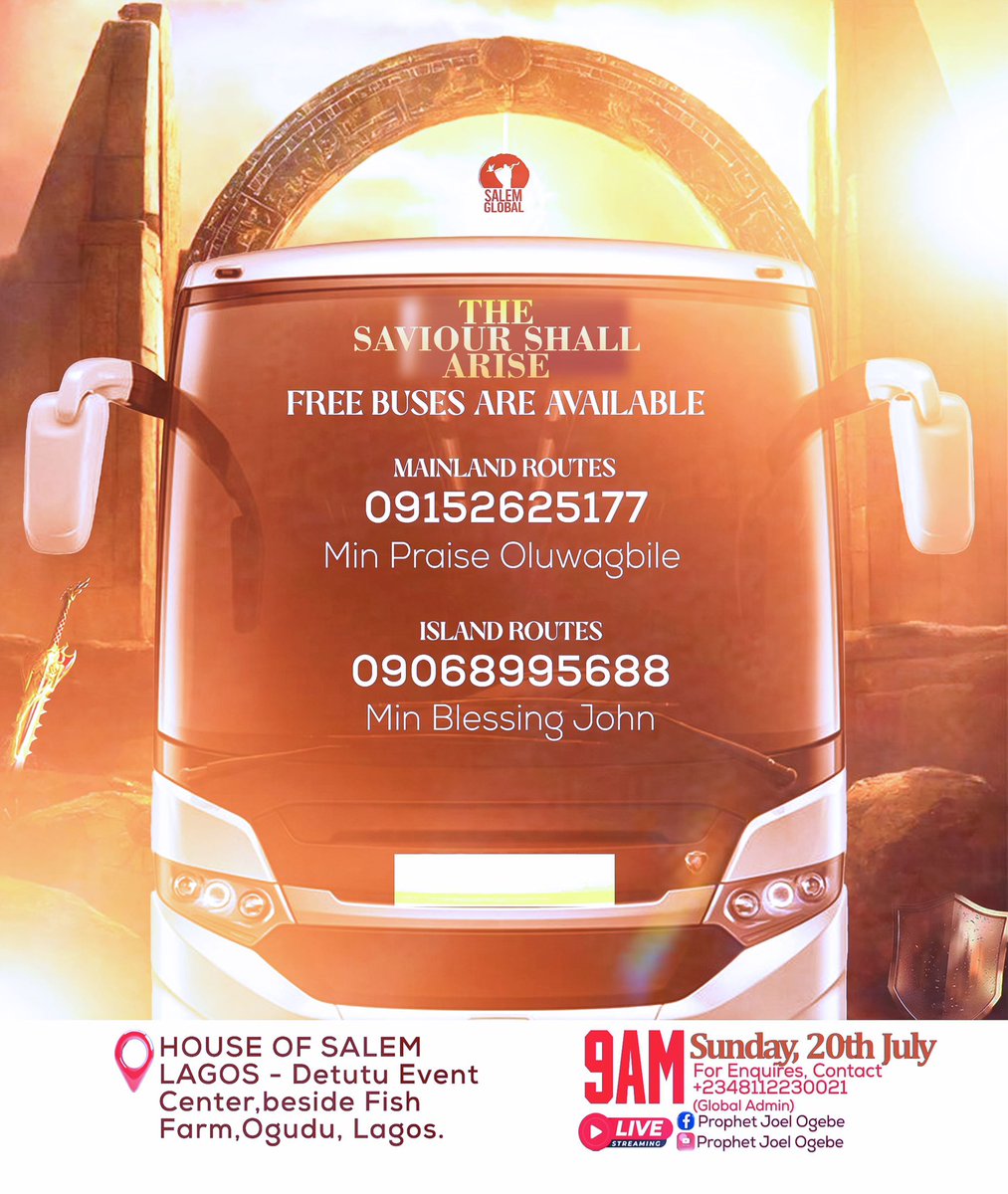Prophet Joel Ogebe (@prophetjoelo) on Twitter photo If you are in Lagos, God is sending me to you. This Sunday is going to be power packed on many levels. You don’t want to miss it. See you in church. If you are in Lagos, God is sending me to you. This Sunday is going to be power packed on many levels. You don’t want to miss it. See you in church.
