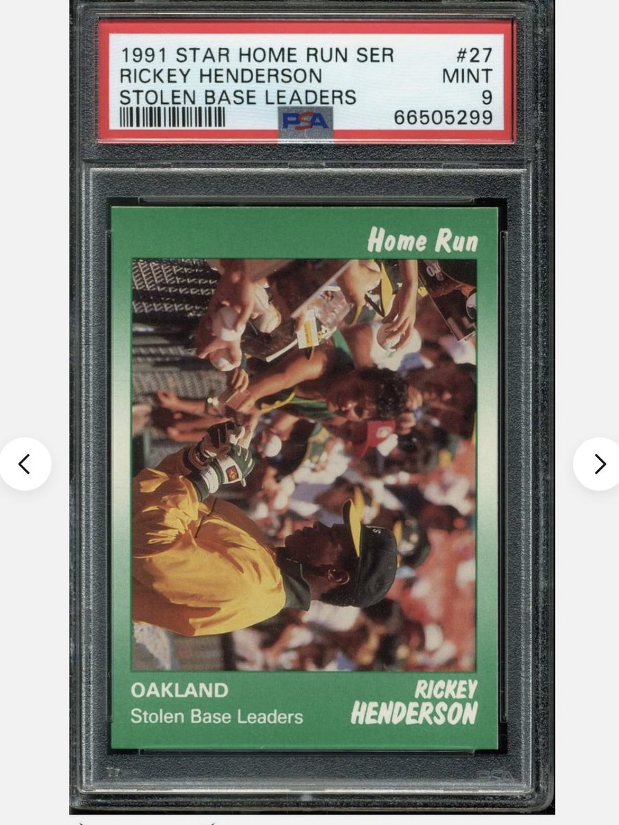 alanbarcoff's tweet image. Nice to add to my collection today is this 1991 star home run series PSA 9 card of Rickey Henderson. Nice pic of Rickey signing for the fans. @CardPurchaser @qpeep77 @rickey939 @RetroCardSnaps @PSAcard