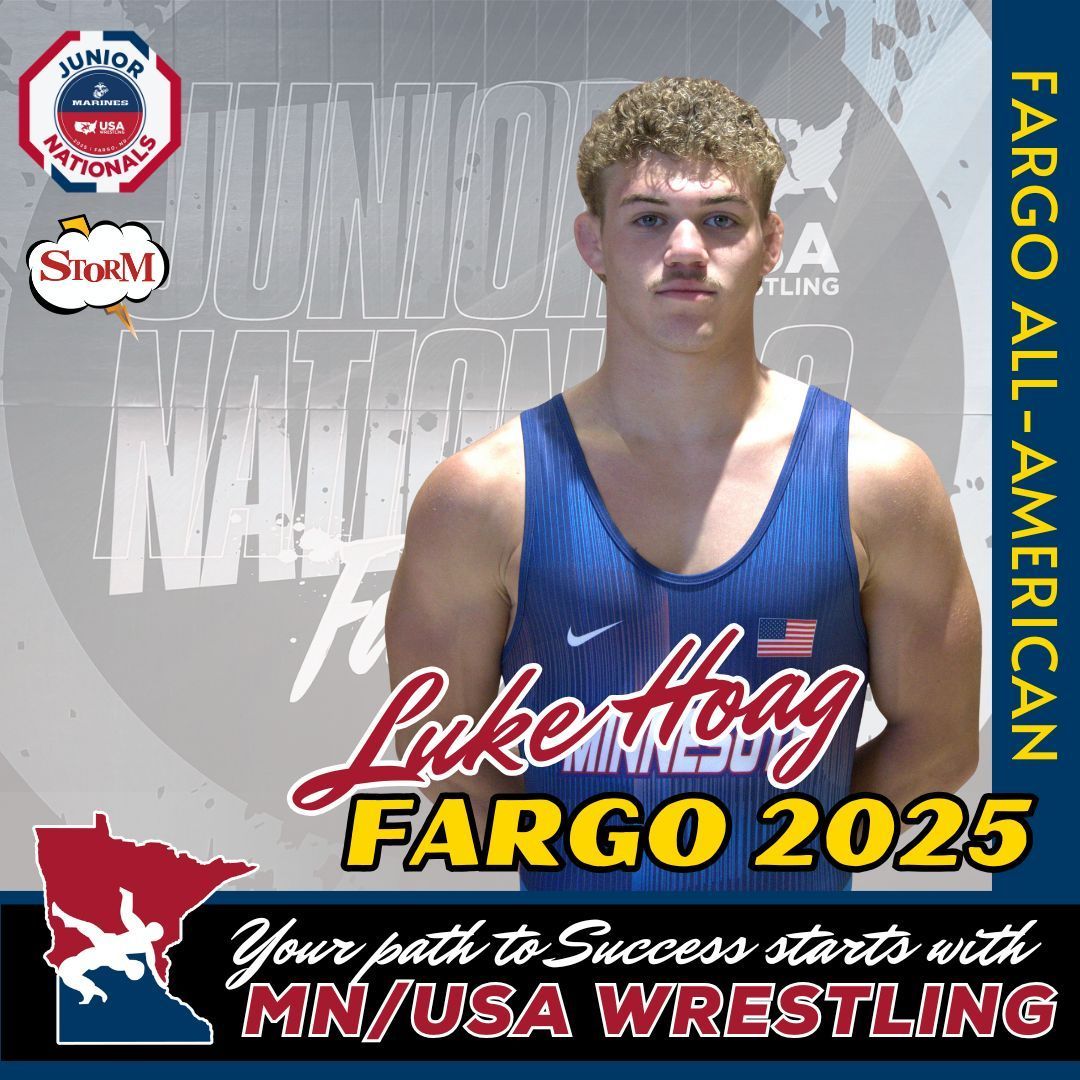 MNUSAW's tweet image. Congrats to Luke Hoag for finishing 5th and becoming a 2025 Fargo All-American.  He revenged  his quarter-finals defeat in his 5th place match. #mnusawrestling #mnstorm