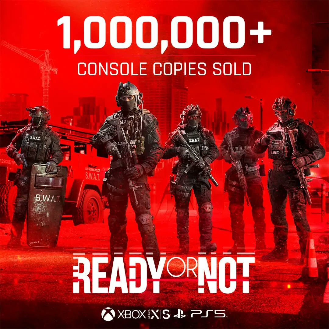 mmonster_co's tweet image. 🚨 Ready or Not has sold 1 million+ copies on console in under 4 days, 10x faster than its PC launch!

🔹Released July 15 on PS5 &amp;amp; Xbox Series X|S
🔹PC player count tripled
#ReadyOrNot #VOIDInteractive