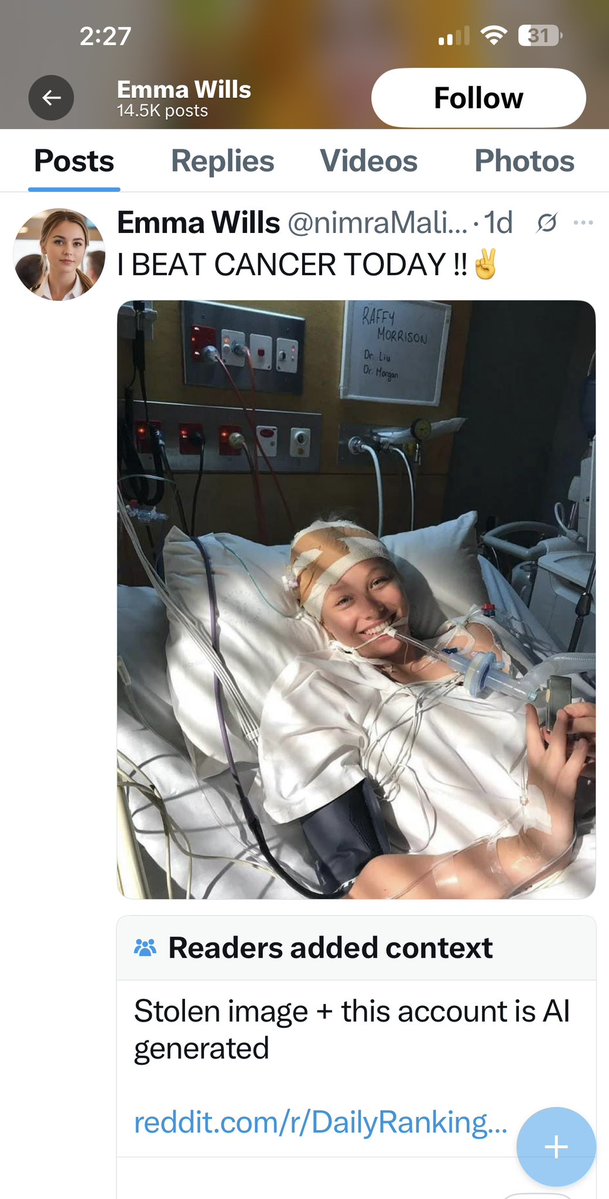 Iamnoried's tweet image. Some are faking cancer survival stories just to go viral. One post got 4.6M views before a Community Note revealed the image was actually from a 2023 soap opera.
Why do they do it? Clicks. Engagement farming. X payouts.
It’s scary. And insane.
We’ve got to do better.