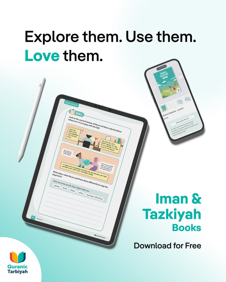 quranictarbiyah's tweet image. Build īmān, nurture hearts, and transform how your students connect with Allah through the Iman & Tazkiyah Series.
📘 Perfect for madrasahs & homes
📥 Order or download now: quranictarbiyah.com/iman-tazkiyah/