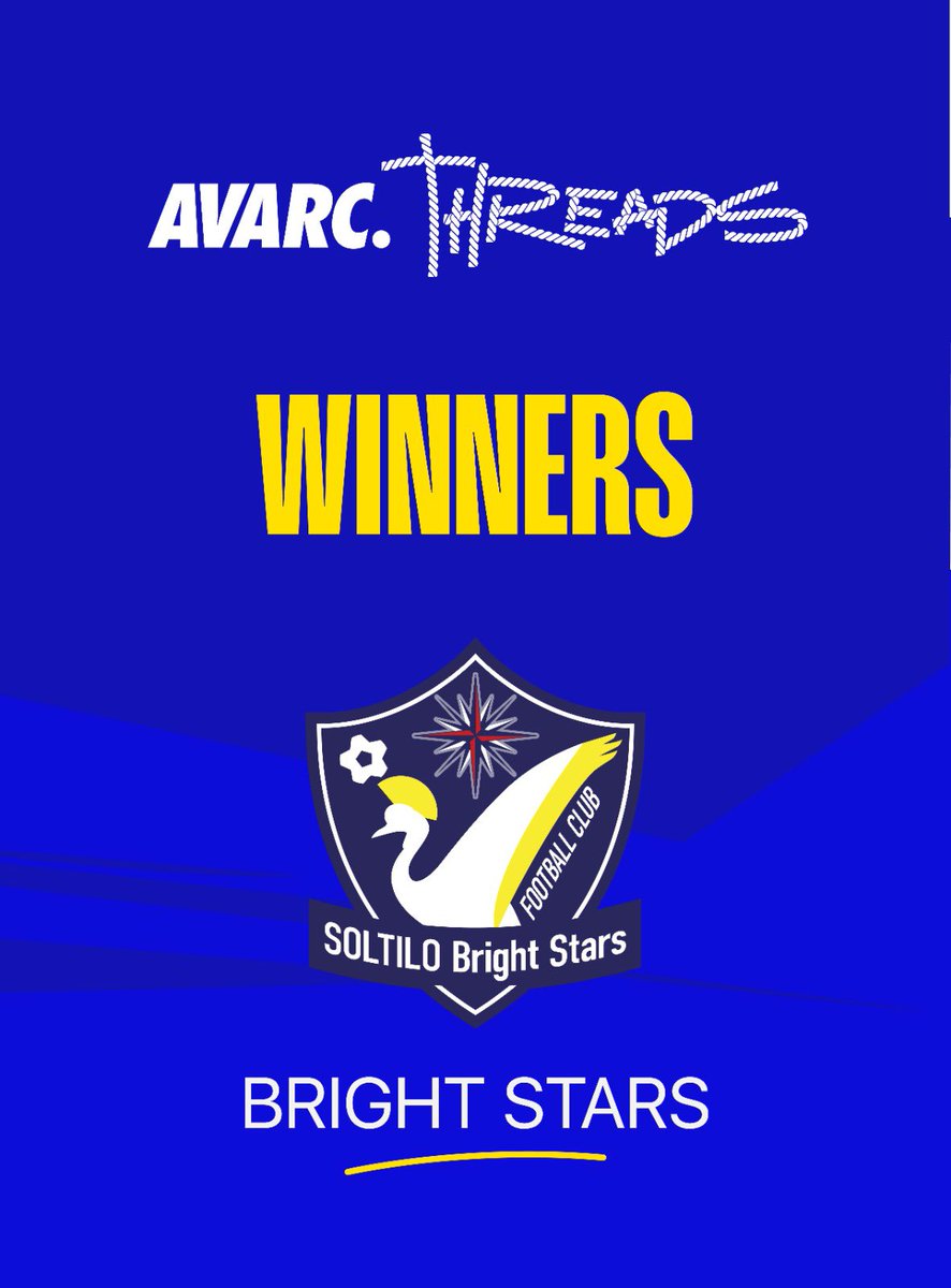 AVARC sports (@avarcsports) on Twitter photo Stitched into history! <a href="/BrightStarsFC/">SOLTILO Bright Stars FC</a> win the first ever #AvarcThreads tournament. Stitched into history! <a href="/BrightStarsFC/">SOLTILO Bright Stars FC</a> win the first ever #AvarcThreads tournament.