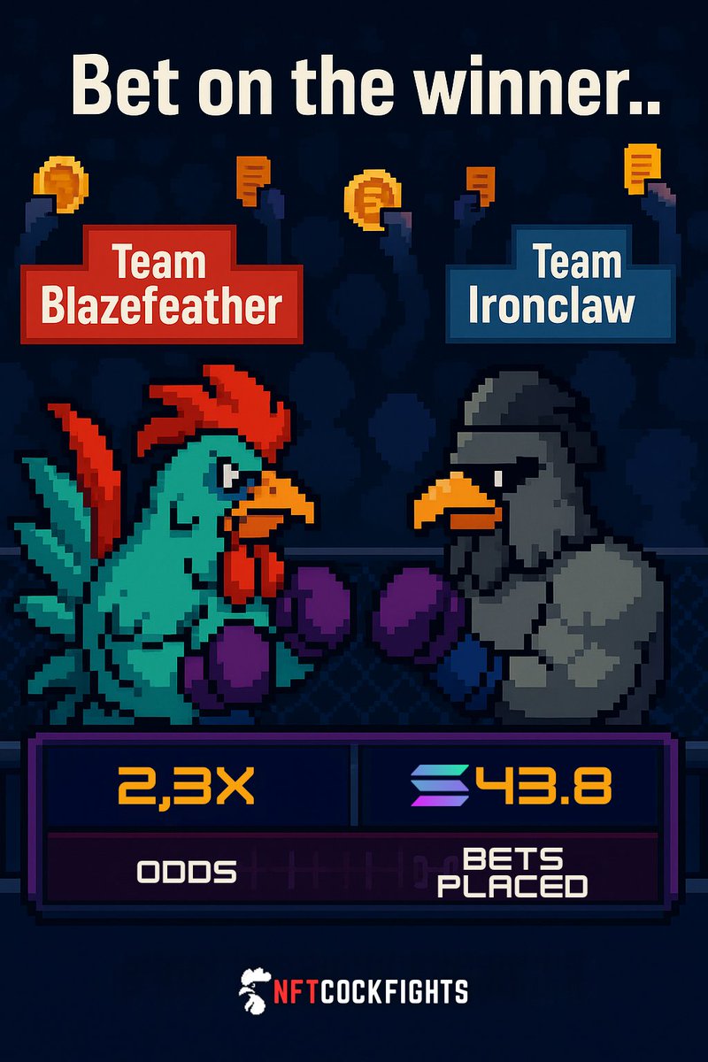Betting in NFTCockFights isn’t for the faint-hearted.
High stakes. Wild fights. Real rewards.

Pick a side. Place your bet. Watch the chaos. 🐓💥