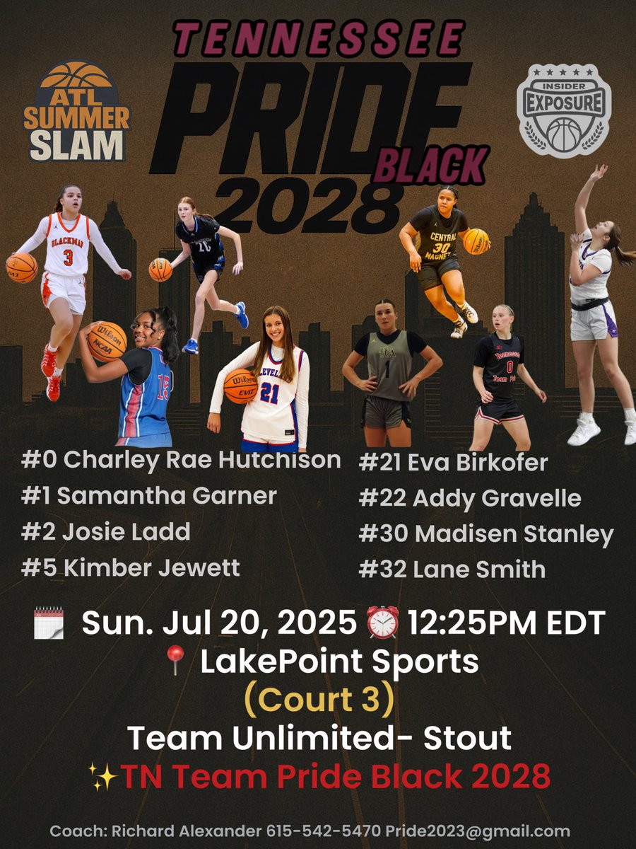 Richard Alexander (@pride2023) on Twitter photo Coaches —
TN Team Pride Black 2028 is back at it Sunday at ATL Summer Slam
🗓️ July 20 | ⏰ 12:25 PM EDT
📍Court 3 vs Team Unlimited – Stout
This group shows up for each other. If you can’t be there, we’ll gladly send film or player info your way. Always grateful for your time. Coaches —
TN Team Pride Black 2028 is back at it Sunday at ATL Summer Slam
🗓️ July 20 | ⏰ 12:25 PM EDT
📍Court 3 vs Team Unlimited – Stout
This group shows up for each other. If you can’t be there, we’ll gladly send film or player info your way. Always grateful for your time.