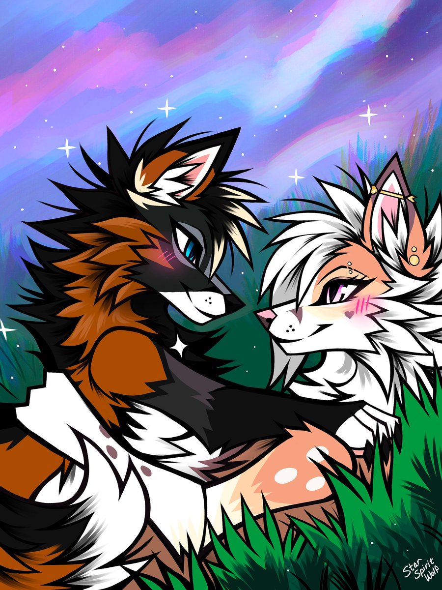 Absolutely amazing art I got gifted by my partner <a href="/Jekyllfoxx/">Jekyllfox</a> 🥰🩷 art by <a href="/StarSpiritWolf/">Stardust ✨</a> 🐺✨