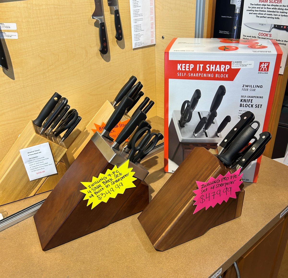FaradaysAustin's tweet photo. Store Closing SALE: 20% OFF All Knife Block Sets! We still have a good selection of knife block sets from a variety of manufacturers as well as different price points. If it’s time for new knives, then your first stop should be to Faraday’s for the 20% Knife Set SALE! #AustinTX https://t.co/TvWBbmJle0