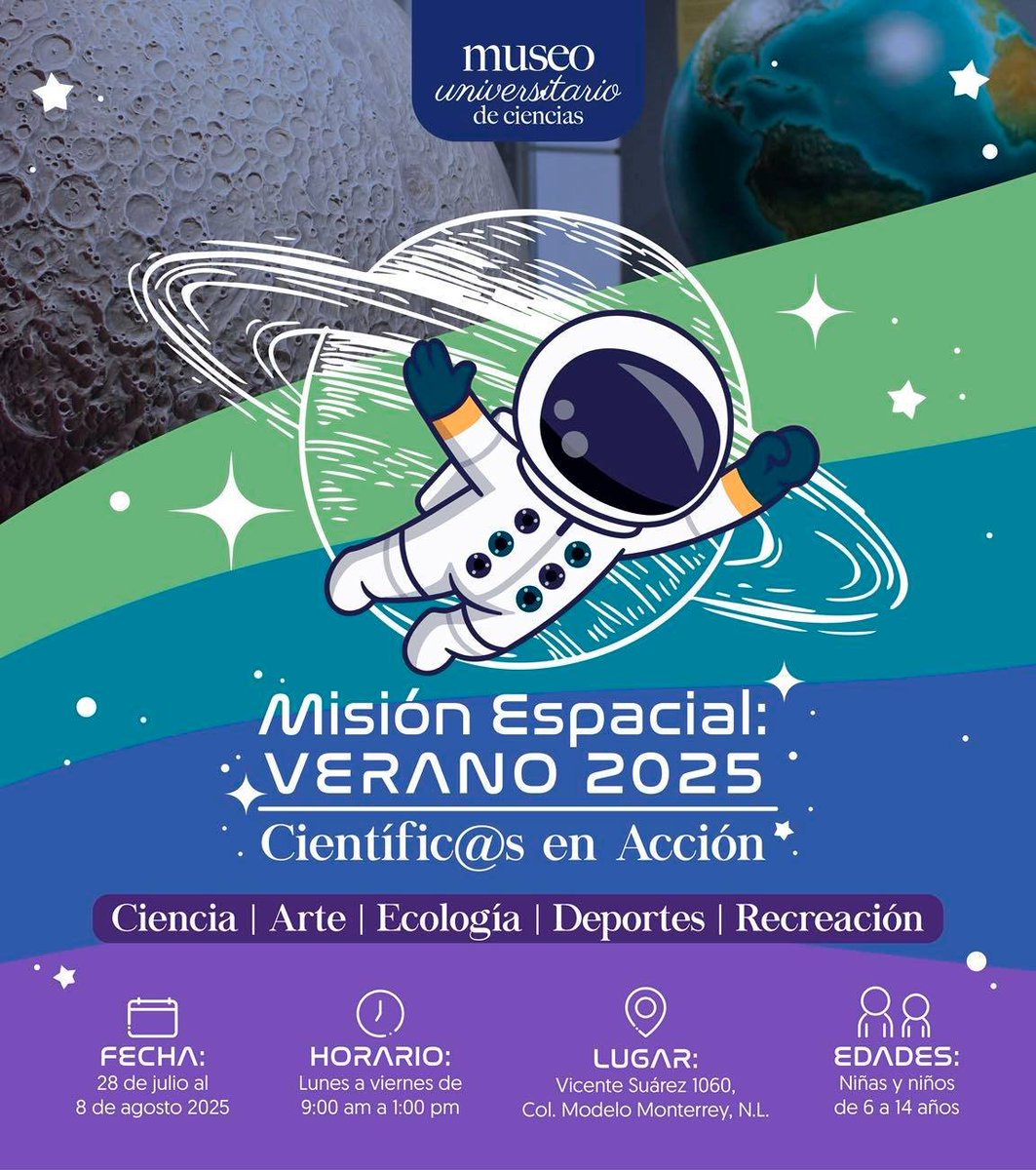 UANL (@uanl) on Twitter photo Un verano ☀️ para descubrir 🔍 y divertirse 🥳 lo tendrá nuestro Museo de Ciencias 🏛️🧬🔭. Una experiencia educativa que inspira curiosidad y creatividad.
Más información
🔗 bit.ly/4kGtDCJ
☎️ 81 8329 4000 Extensiones 3365, 3368 y 3370
📧 museouniversitario@uanl.edu.mx Un verano ☀️ para descubrir 🔍 y divertirse 🥳 lo tendrá nuestro Museo de Ciencias 🏛️🧬🔭. Una experiencia educativa que inspira curiosidad y creatividad.
Más información
🔗 bit.ly/4kGtDCJ
☎️ 81 8329 4000 Extensiones 3365, 3368 y 3370
📧 museouniversitario@uanl.edu.mx