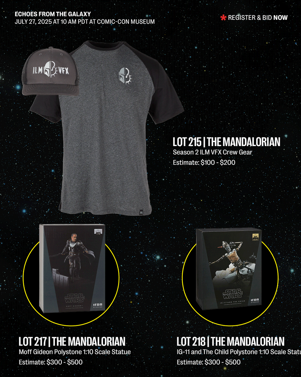 JuliensAuctions's tweet image. From the screen to your collection! Up for grabs is the original Mandalorian helmet worn by Pedro Pascal as Din Djarin—crafted by Legacy Effects and featured throughout the hit series.
With its reflective finish, cloth neck guard, and iconic T-shaped visor, this is the bounty…