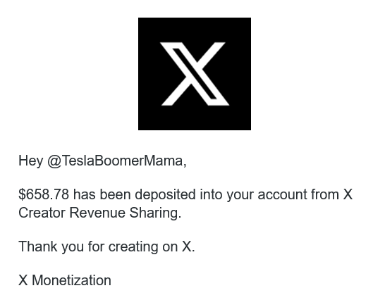 TeslaBoomerMama's tweet image. Today my total X Creator Revenue Sharing income has exceeded $40,000. So much money for doing what I love doing, and would have done without any payment.
Thank you for reading my stuff, engaging with me and sharing this adventure. And of course, thank you to @X.
All details,…