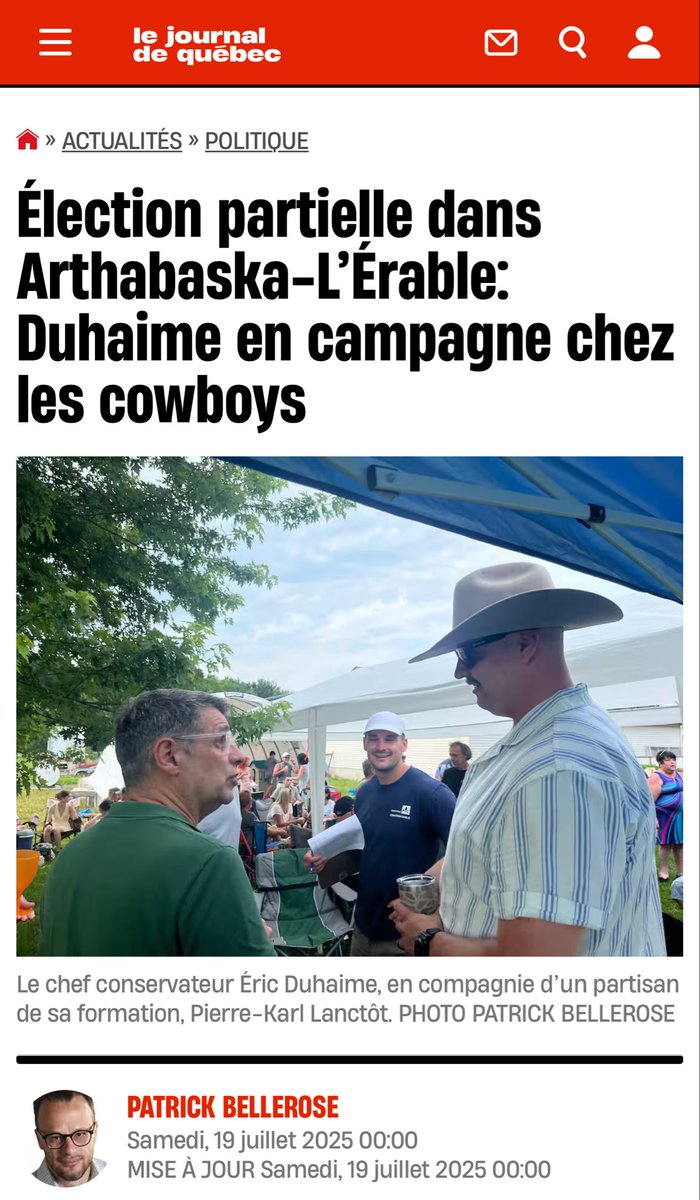 E_Duhaime's tweet image. « Courses de 4x4 modifiés, fermes bovines, festival de musique country: Éric Duhaime parcourt sans relâche la circonscription d’Arthabaska-L’Érable à la recherche du vote conservateur, dans le but de faire finalement son entrée à l’Assemblée nationale. »
« Plusieurs spectateurs…