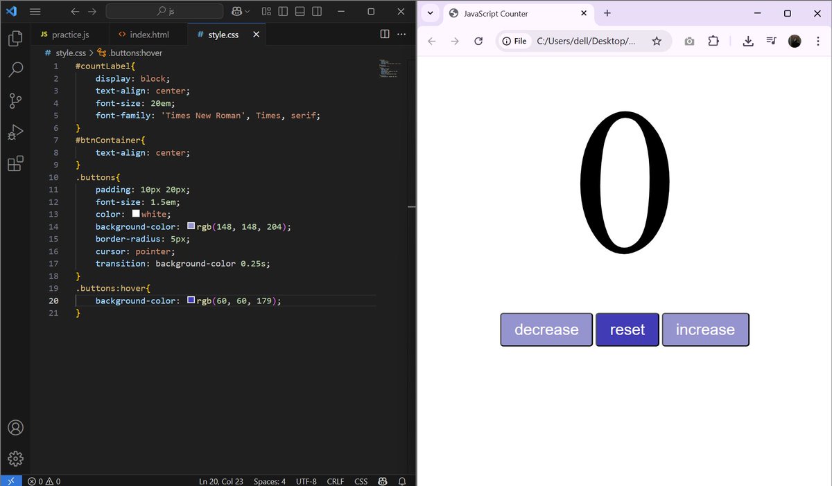 marjan_rashidi1's tweet image. JavaScript counter program practice!
@CodeToInspire
@Wajiha_Niazi
#JavaScriptBeginner #AfghanGirlsCode