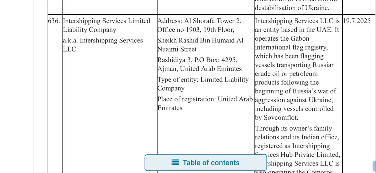 Michellewb_'s tweet image. Who is the mystery flag registry sanctioned by the EU? Gabon. Intershipping Services . (Plus a few more other companies listed I’ve seen)