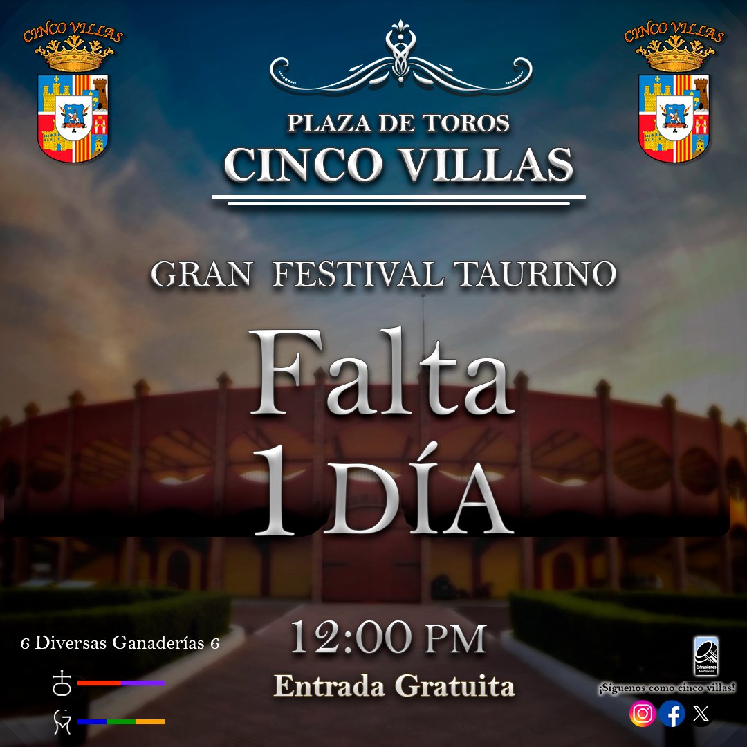 🎯 ¡Mañana es el gran día!

Nos vemos en Cinco Villas este domingo a las 12:00 PM.

🐂 Festival Taurino | Entrada Gratuita

#CincoVillas #FestivalTaurino #Falta1Día #FiestaBrava #DomingoDeToros